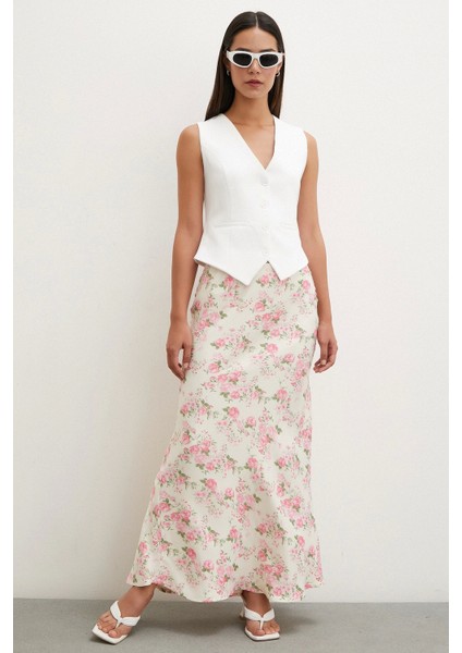 Çiçek Desenli Saten Etek Lila modelleri