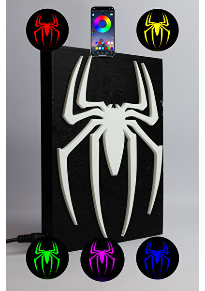 Spider-Man - Rgb LED Işıklı 3 Boyutlu Tabela - 15CM x 20CM x 2cm (Bluetooth Kontrollü)