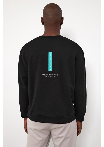 Erkek Tokyo Siyah Baskılı Bisiklet Yaka Sweatshirt modelleri