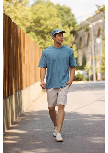 Erkek Oversize Navy Kalın Tişört