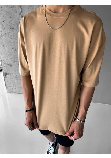 Abluka Online Oversize Basic T-Shirt Açık Kahve