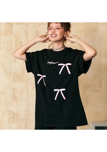 Y2K Kurdela Baskılı Oversize T-Shirt L