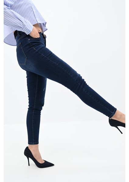 Kadın Yüksek Bel Lacivert Jean Pantolon 6178-23 fiyatları