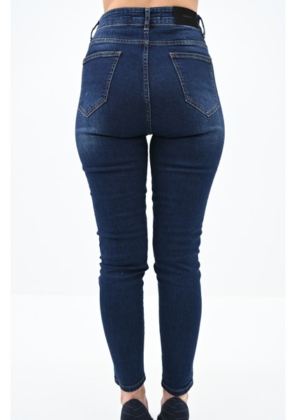 Kadın Yüksek Bel Lacivert Jean Pantolon 6178-23 fırsatları