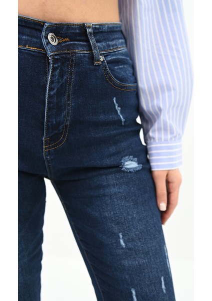 Kadın Yüksek Bel Lacivert Jean Pantolon 6178-23 indirimleri