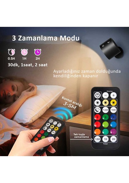 LED Rgb Çift Taraflı Şarjlı Kumandalı Duvar Aplik Aydınlatması Siyah