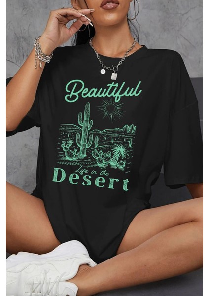 Beautiful Baskılı Pamuklu Oversize Tişört