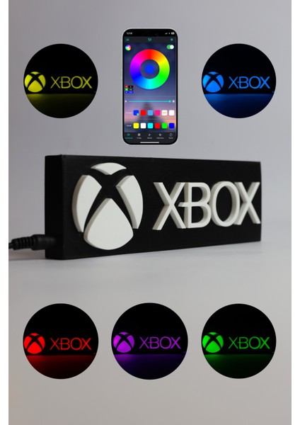 Xbox - Rgb LED Işıklı 3 Boyutlu Tabela - 20CM x 6.5cm x 2cm (Bluetooth Kontrollü)