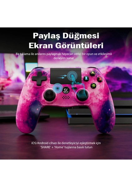 Kablolu Ps4 Kontrol Cihazı, Ps4/slim/pro/pc/ıos/android ile Uyumlu Kontrol Cihazı, 1000 Mah Akü Kapasitesi, Iki Titreşim Motoru, 6 Eksenli Hareket Jiroskopu ( Chatgpt Pembe) (Yurt Dışından)