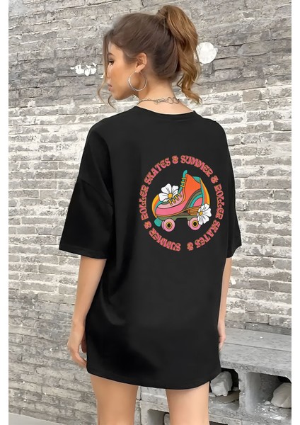 Vintage Sırt Baskılı Pamuklu Kadın Tişört
