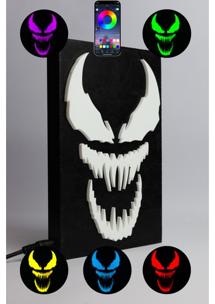 Venom - Rgb LED Işıklı 3 Boyutlu Tabela - 13CM x 20CM x 2cm (Bluetooth Kontrollü)