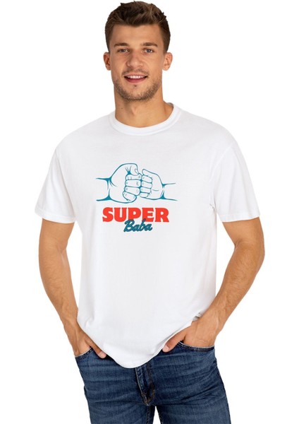 Süper Baba Baskılı Pamuklu Oversize Tişört