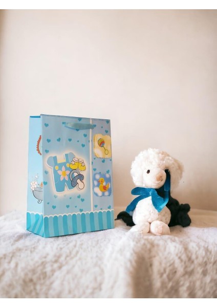 Parti Adresi Hoş Geldin Bebek Baby Shower Erkek Bebek Karton Hediye Çantası 24X18X8 cm