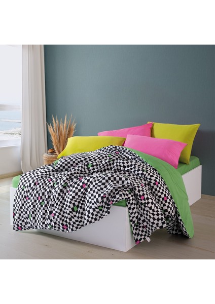 Cozy Home Popping Colors Çift Kişilik Lastikli Çarşaflı Nevresim Takımı Dazzle Yeşil