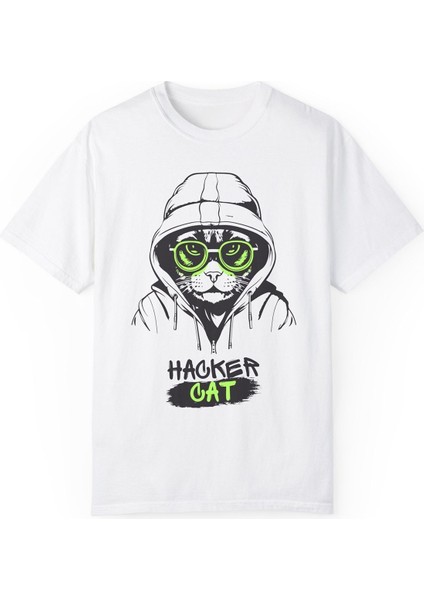 Hacker Cat Baskılı Pamuklu Oversize Tişört fiyatları
