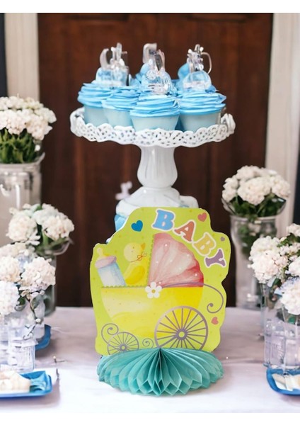 Baby Shower Parti Süsü Baby Temalı Petek Masa Süsü Mavi