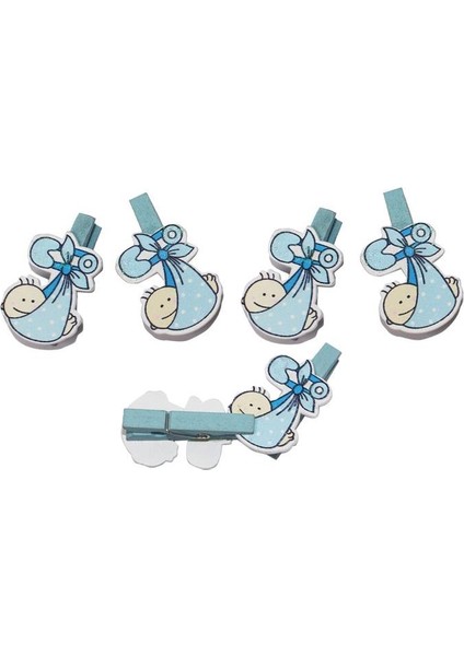 Ahşap Bebek Mandal 6'li Bebek Mavi