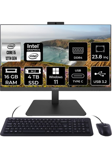 Nirvana A600 Intel Core I5 12400 16GB 4tb SSD 23.8'' Fhd W11P All In One Bilgisayar A6H.1240-8U00X-V C1240AIO415