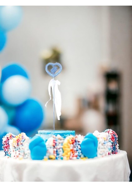 Mavi Kalp Baby Shower Çubuklu Dekor Süsü 24'lü
