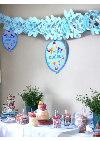 Kağıt Zincir Iyi ki Doğdun Doğum Günü Parti Süsü Mavi 24'lü