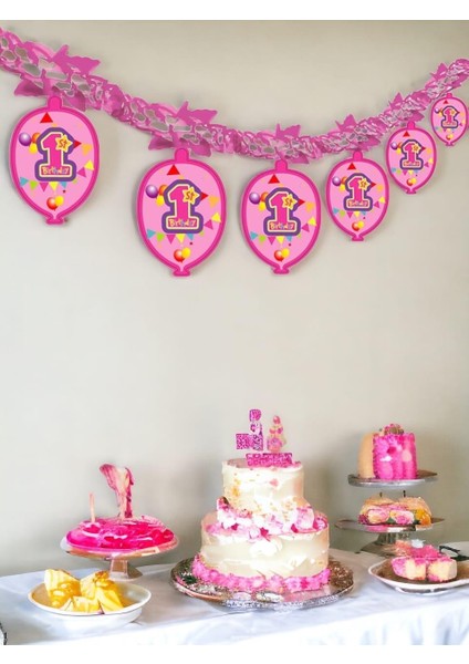 Kağıt Zincir 1 Yaş Parti Süsü Pembe 24'lü