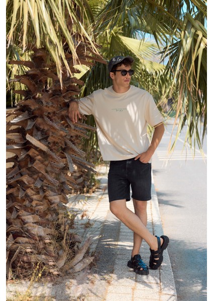Erkek Franz Regular Fit Basic Black Jean Bermuda