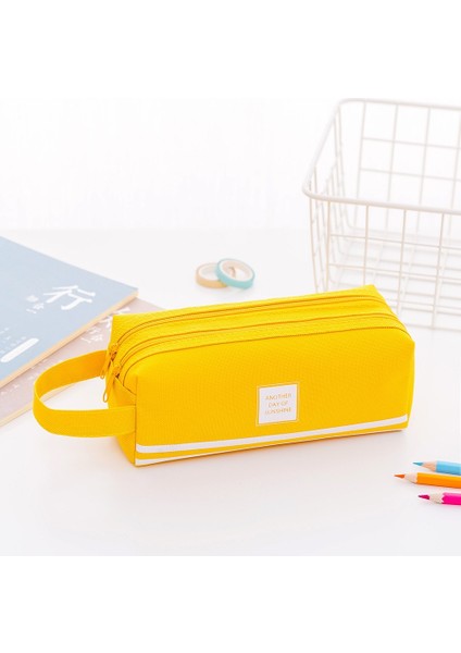 Yaratıcı Çift Katmanlı Taşınabilir Kalem Çantası, Büyük Kapasiteli, Basit Oxford Kumaş Çift Fermuarlı Kalem Çantası, Öğrenci Saklama Kırtasiye Çantası (Yurt Dışından)