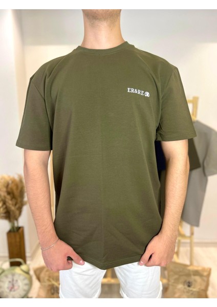 Haki Unisex Kısa Kollu Bisiklet Yaka Basic T-shirt (LOGOLU)