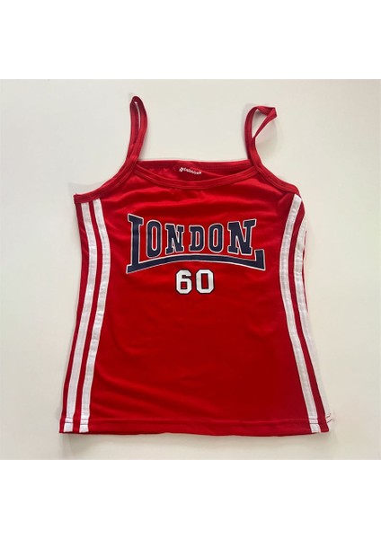 Retro London Jersey Askılı Kadın T-Shirt Kırmızı