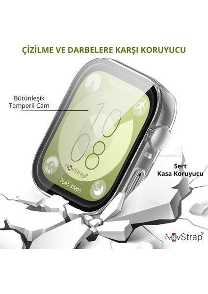 Huawei Watch Fit 3 ile Uyumlu Ekran Koruyucu Temperli Cam Kasa Koruyucu Kılıf Sert Pc modelleri