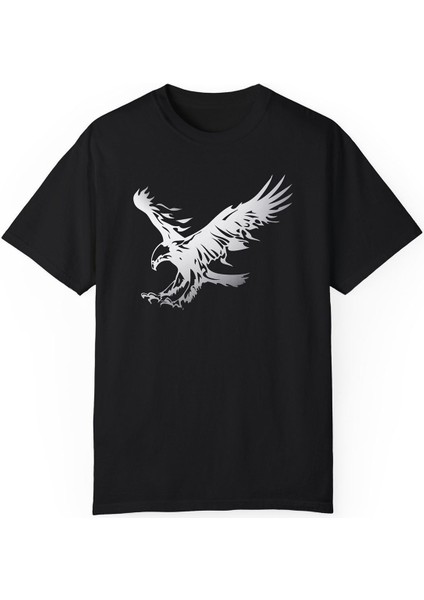 Kartal Baskılı Pamuklu Beyaz Unisex Oversize Tişört