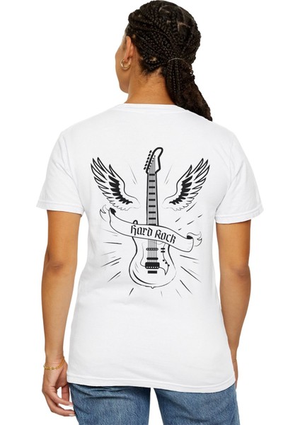 Rock Gitar Baskılı Unisex Oversize Pamuklu Tişört fiyatları