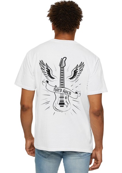 Rock Gitar Baskılı Unisex Oversize Pamuklu Tişört modelleri