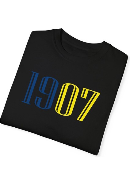 Sarı Lacivert 1907 Baskılı Pamuklu Beyaz Unisex Oversize Tişört fırsatları
