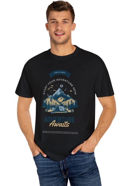 Manzara Baskılı Unisex Oversize Tişört