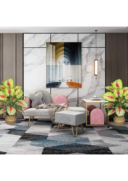 Yapay Çiçek Demet Tropik Kızıl Caladium 18 Dal 70 Cm Salon Çiçeği Yapay Bitki