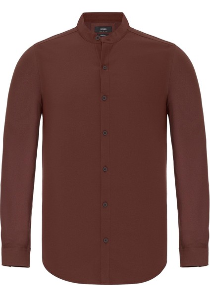 Kahve Regular Fit Hakim Yaka Erkek Gömlek indirimleri