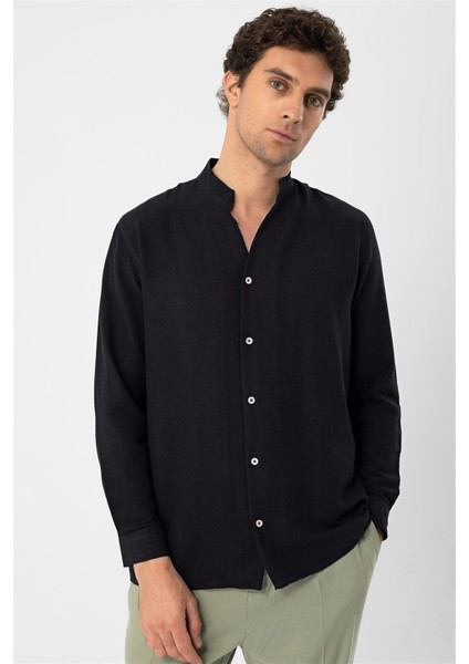Siyah Hakim Yaka Uzun Kollu Erkek Gömlek modelleri