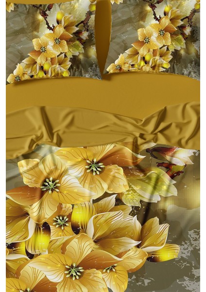 Amor Home Çift Kişilik Pamuk Saten Nevresim Takımı Yellow Flower ( Lastikli Çarşaflı )