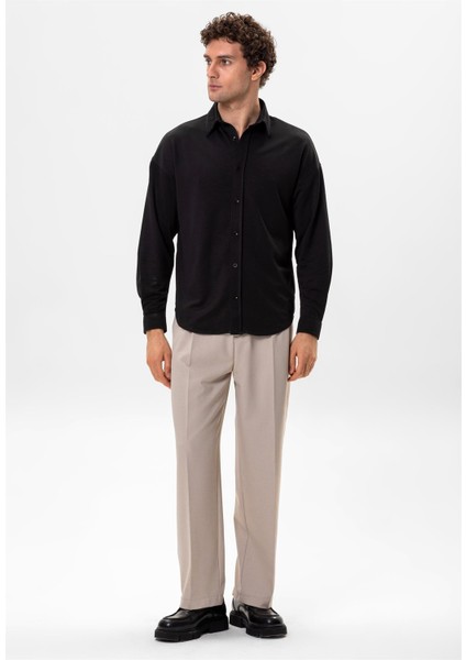 Siyah Oversize Klasik Erkek Gömlek
