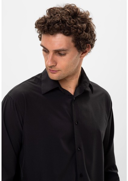 Siyah Rahat Kalıp Erkek Gömlek indirimleri