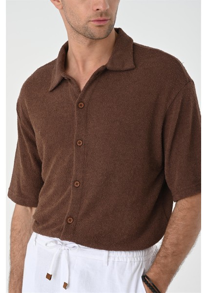Kahve Relax Fit Triko Erkek Gömlek