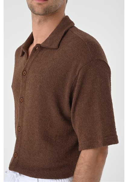 Kahve Relax Fit Triko Erkek Gömlek