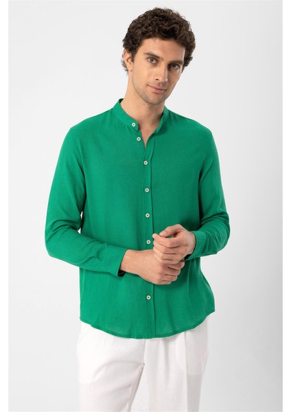Ördek Yeşili Hakim Yaka Erkek Gömlek