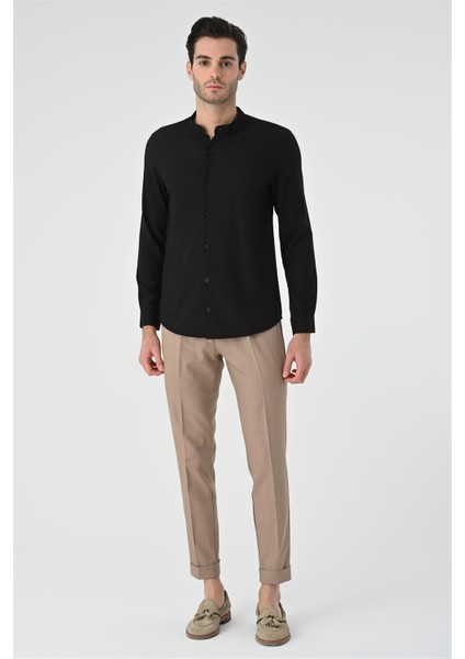Siyah Regular Fit Hakim Yaka Erkek Gömlek modelleri