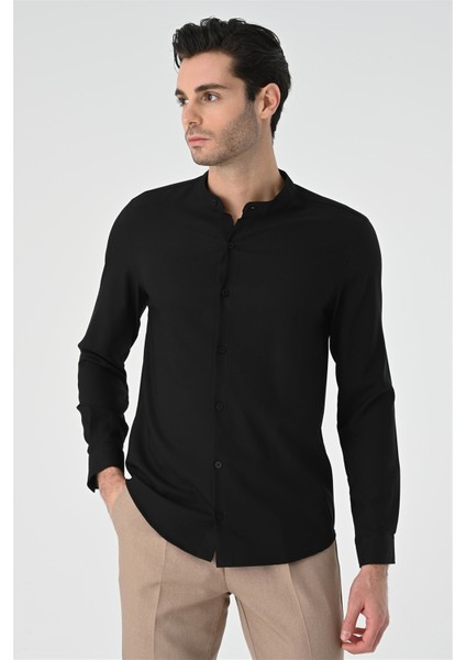 Siyah Regular Fit Hakim Yaka Erkek Gömlek fiyatları