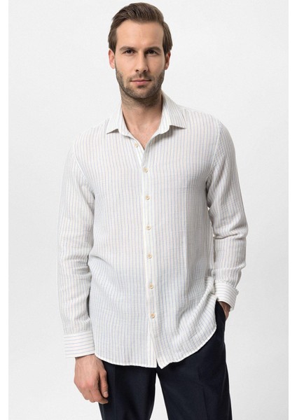 Bebe Mavi Pamuklu Çizgili Erkek Gömlek