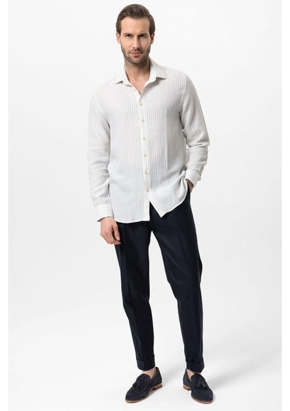 Bebe Mavi Pamuklu Çizgili Erkek Gömlek