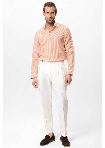 Oranj Çizgili Erkek Gömlek