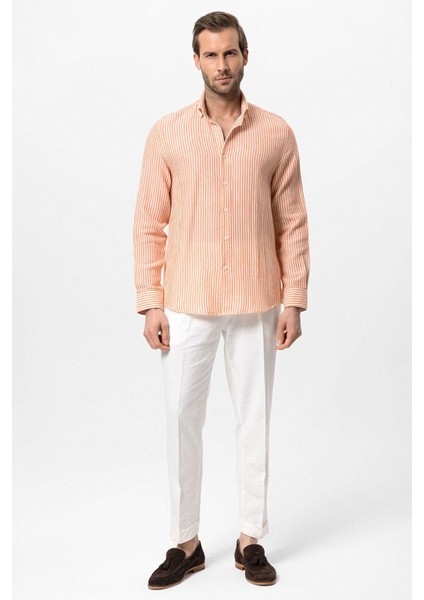 Oranj Çizgili Erkek Gömlek